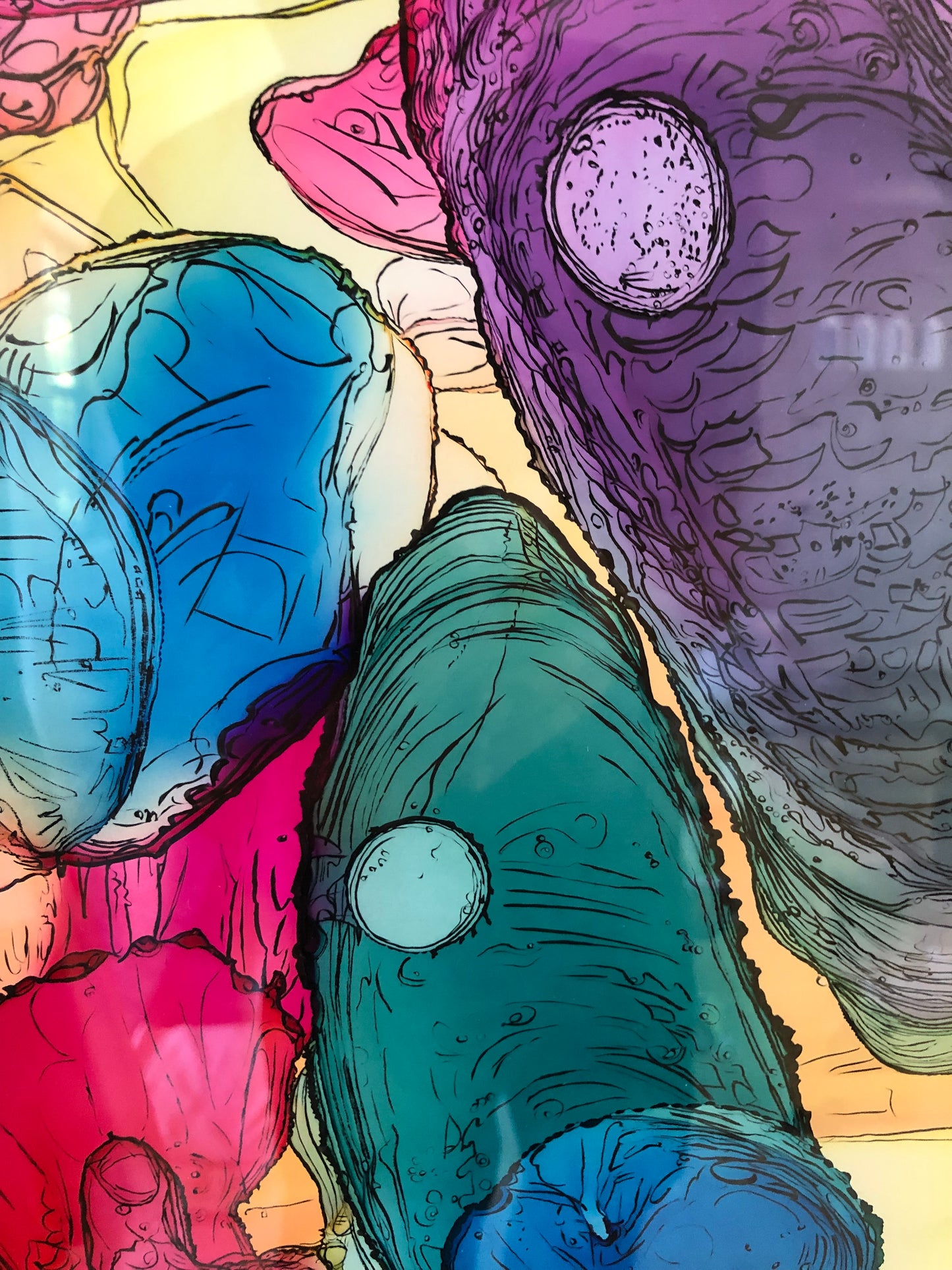 close up detail of original alcohol ink drawing by artist Arron J McGuire