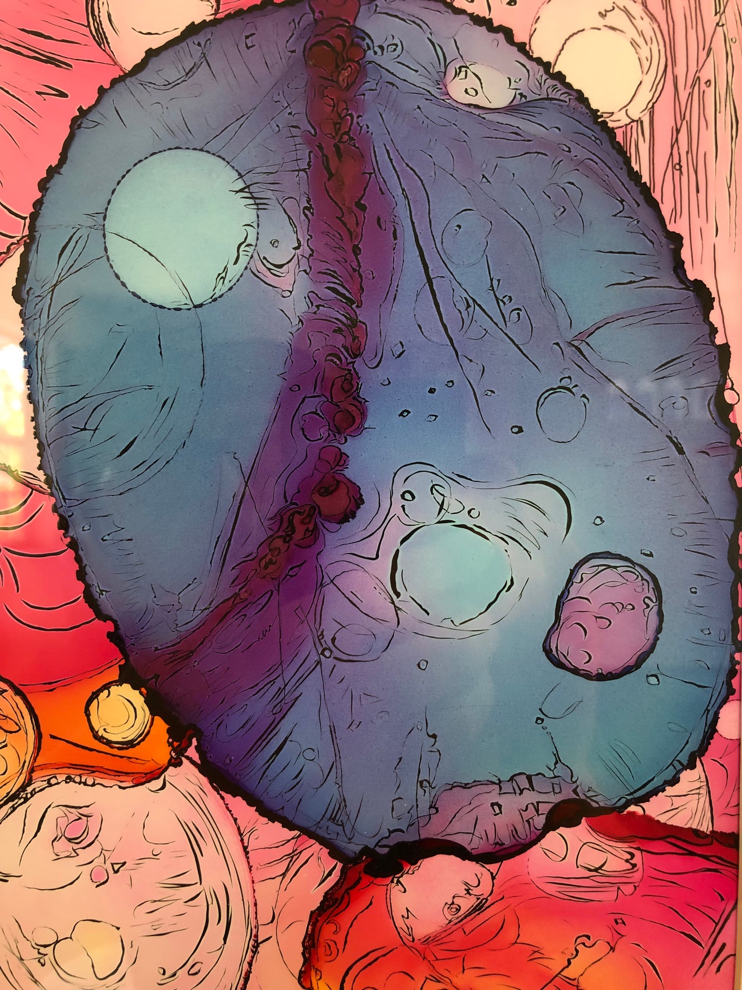 Close up of alcohol ink drawing by artist Arron J McGuire