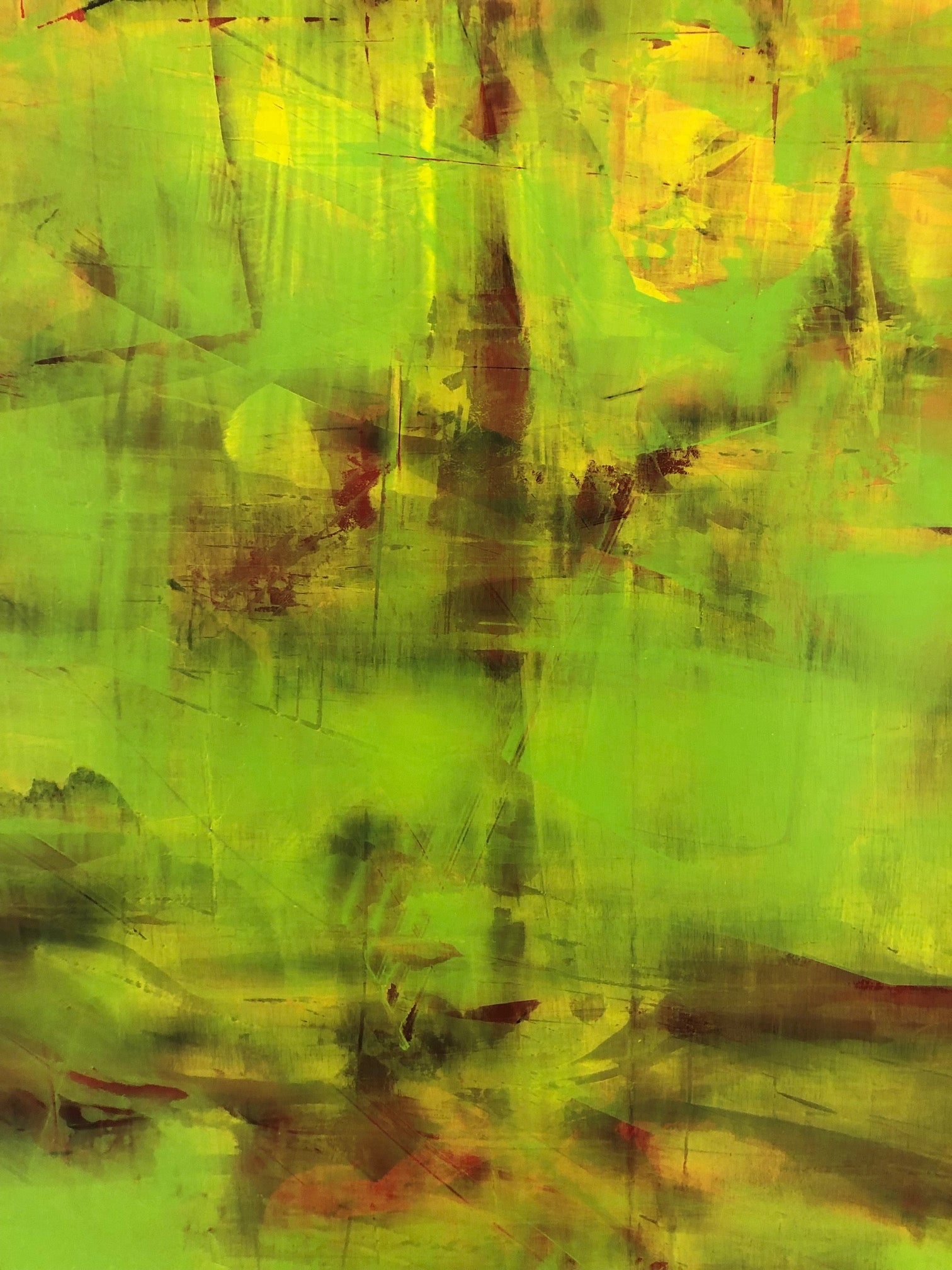 Close up detail of acrylic abstract painting by artist Arron J McGuire