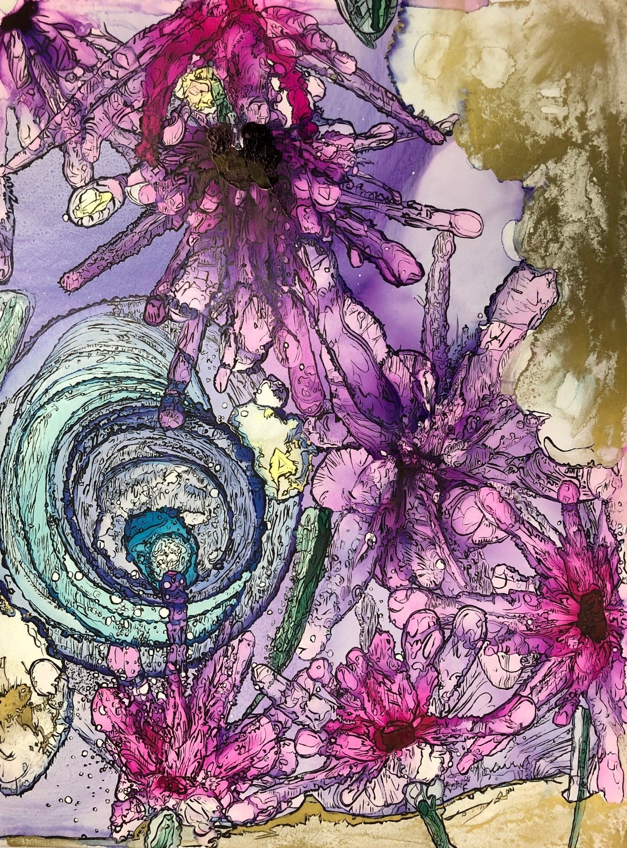 vibrant original alcohol ink drawing by artist Arron J McGuire